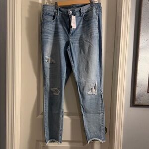 White House Black Market Blue Distressed Ankle Jeans